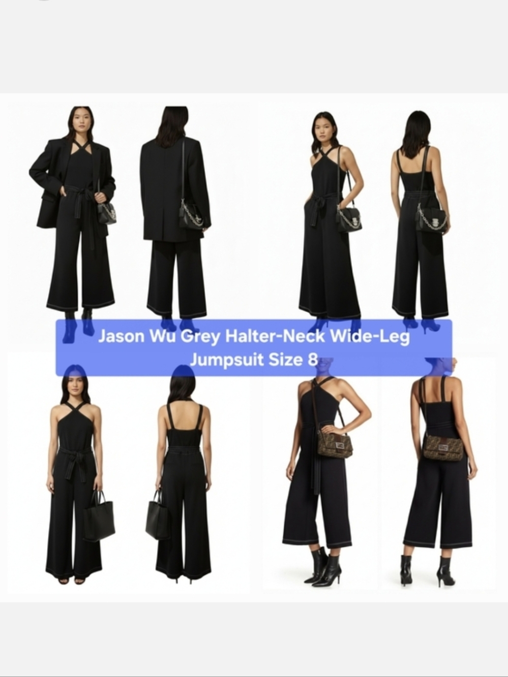 Jason Wu Black Halter-Neck Wide-Leg Jumpsuit Size 8